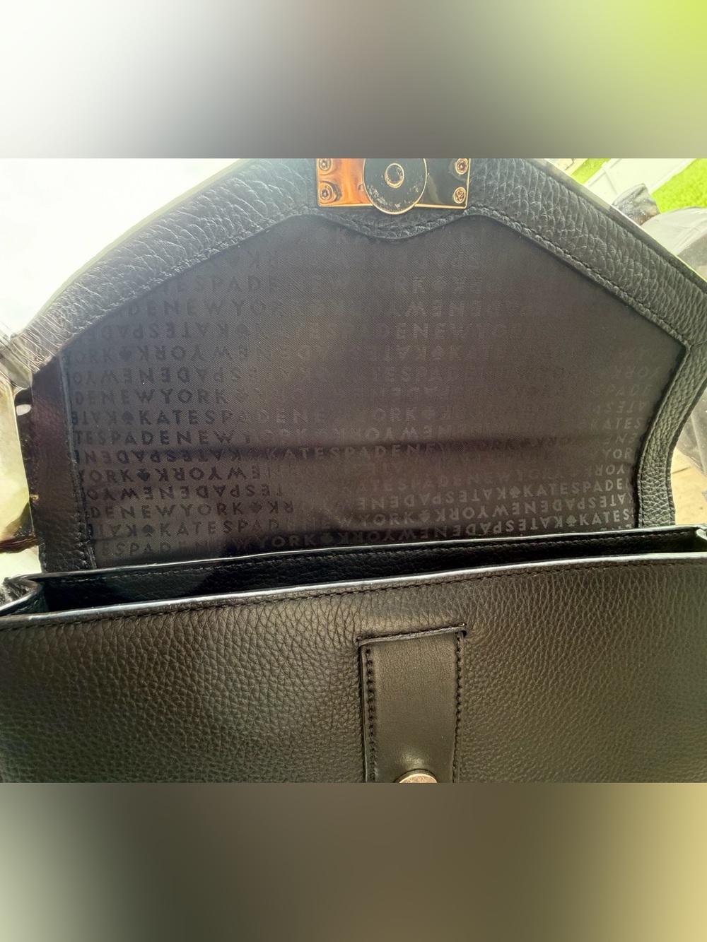 Kate Spade ♠️ Black Pebbled Leather clutch with Gold-Tone Lock - Picture 3 of 6